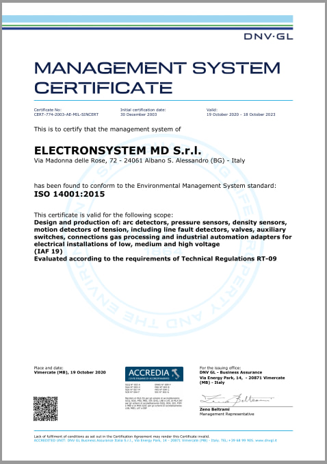 ISO 14001 certification - ELECTRONSYSTEM MD